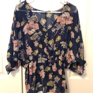 Fun sheer floral cropped blouse